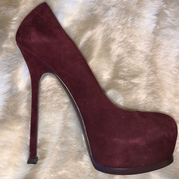 YSL Tribtoo High Heel Pumps Sz 39.5 Bordeaux Suede - Picture 2 of 15